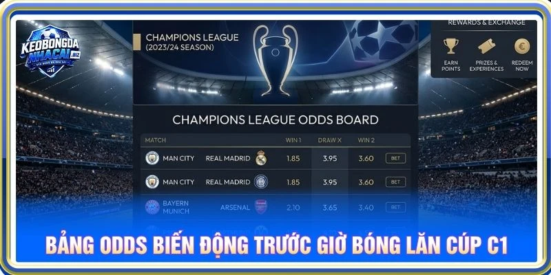 Bảng odds biến động trước giờ bóng lăn cúp C1